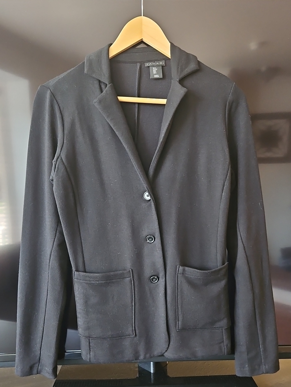 Tahari Black Women's Three-Button Blazer with Patch Pockets